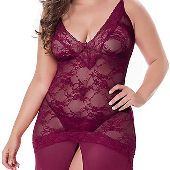 Plus Size Lingerie for Women Split Maxi Long Gown - Picture 1 of 6